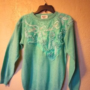 Vintage Green Cervelle sweater with flowers